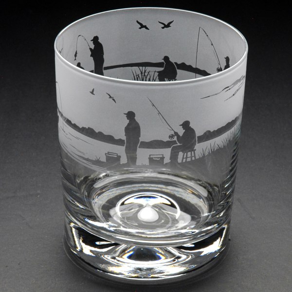 Glyptic Glass Art Fishing Whiskey Tumbler Glass - Hand Etched/Engraved Gift
