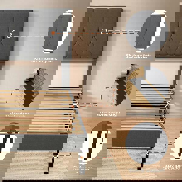 Levede Bed Frame Upholstered Linen Fabric Headboard Wooden Slat Double King Size