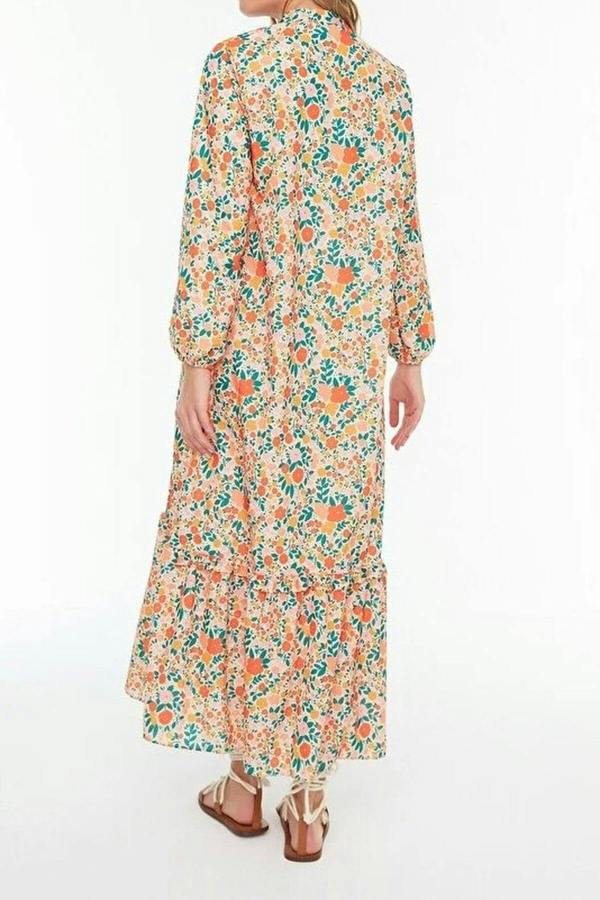 WOVCOR Floral Lined Woven Dress with Ruffled Hem