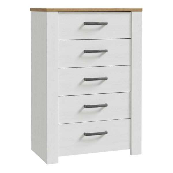 Furniture To Go Bohol 5 Drawer Narrow Chest in Riviera Oak/White