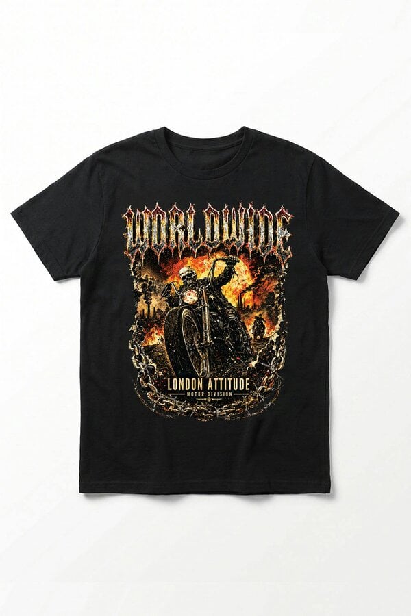 London Attitude Worldwide Skull Biker Oversized Heavyweight Graphic T-Shirt