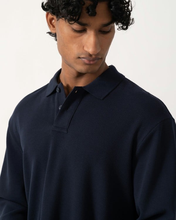 BOSS Orange Petempestolong Mens Long Sleeve Polo Shirt - Dark Blue 404