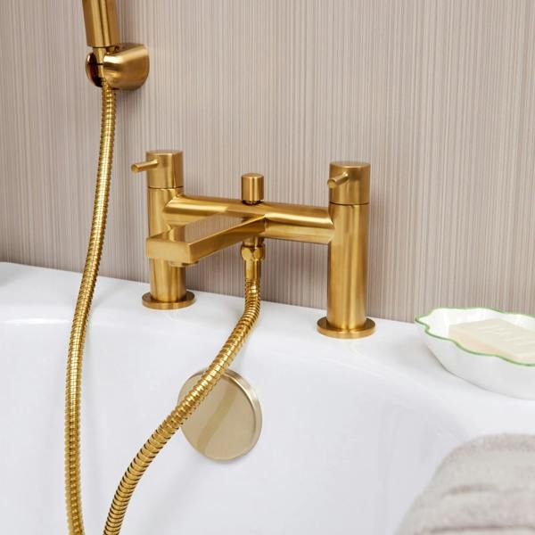 Flode Eslov | Bath Shower Mixer Tap | Includes Handset and Holder | Brushed Brass