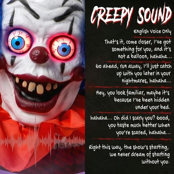 Bobobiy 167 cm Life Size Animated Clown Halloween Decoration, Scary Halloween Animatronics Decor with Sound Touch Activated