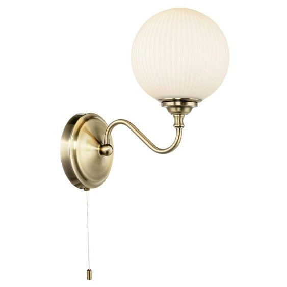 Happy Homewares Switched Classic Antique Brass Wall Lamp with Opal White Ribbed Glass