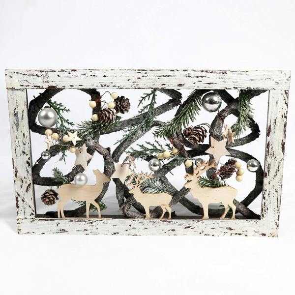 Christmas Pre-Lit Warm White LED Frame Tabletop Decoration with Pinecones and Baubles image 9
