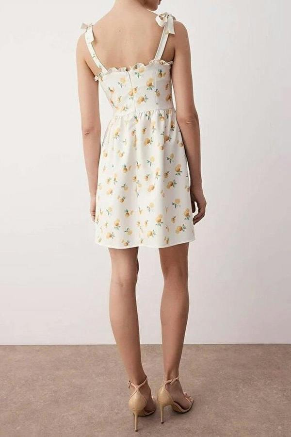 WOVCOR Ruffled Fruit Pattern Mini Woven Dress