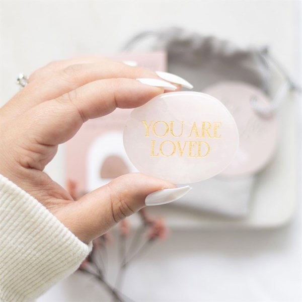 Serano You Are Loved Rose Quartz Crystal Palm Stone