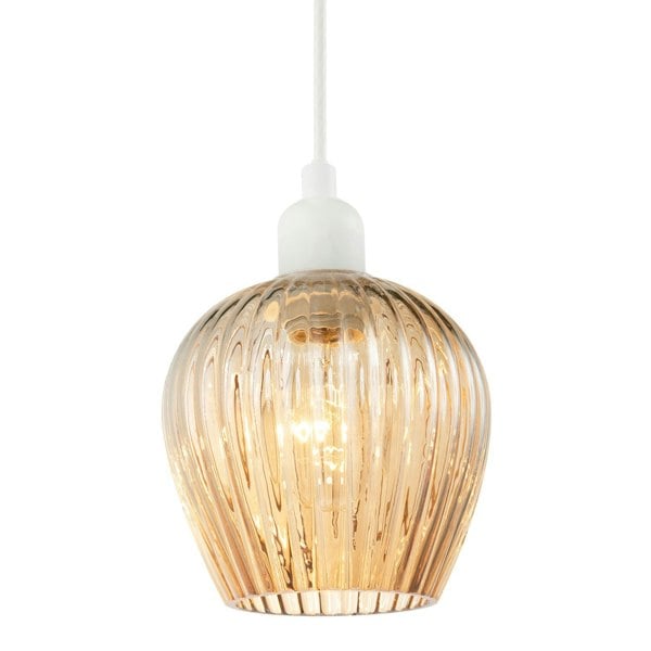 Modern Gold Easy Fit Pendant Lighting Shade with Ridged Fluted Lines Image 1