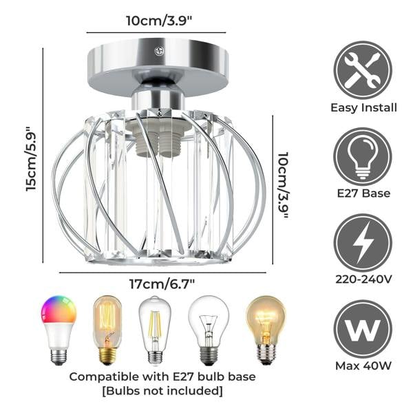 Emitto Crystal Ceiling Light Semi Flush Mount Chandelier Modern Hallway Silver