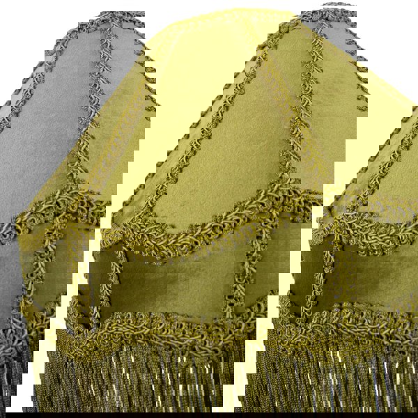 Traditional Victorian Empire Lamp Shade in Olive Green Velvet with Long Tassels Image 3