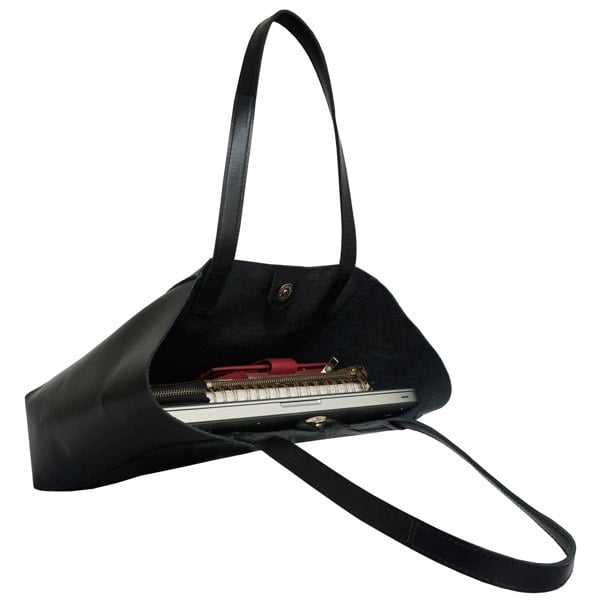 Assots London 'ADELA' Black Smooth Real Leather Unlined Designer Tote Bag