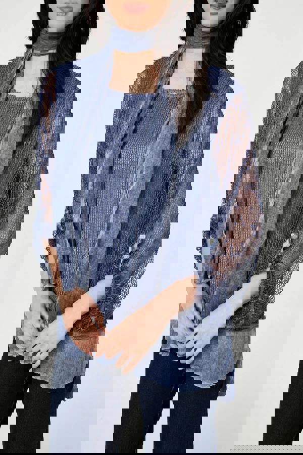 Navy | Sparkly Mesh Scarf Detail Layered Top