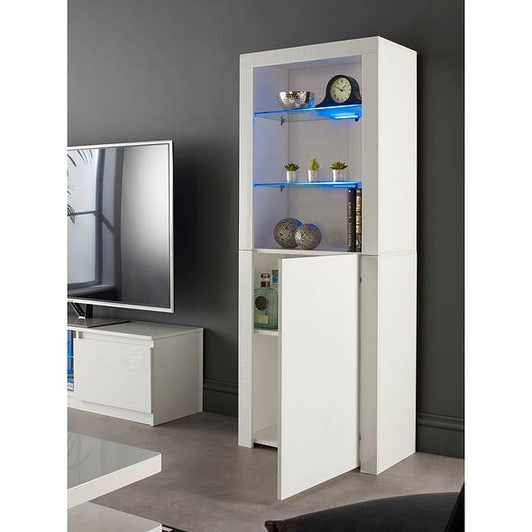 MMT Furniture Designs Modern White Matt Gloss Buffet Sideboard Cabinet with LED Lights