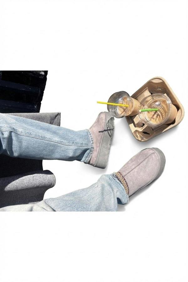 Jolene Aztec Detail Low Ankle Platform Slipper Boots - Grey_wb