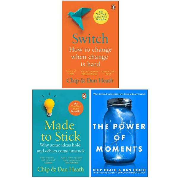 Switch, Made to Stick, The Power of Moments Collection 3 Books Set Chip Heath and Dan Heath