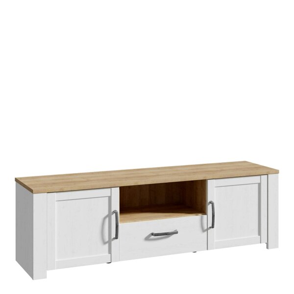 Wyld Haus Bramblecroft White and Natural Oak Wood TV Unit 2 Door 1 Drawer