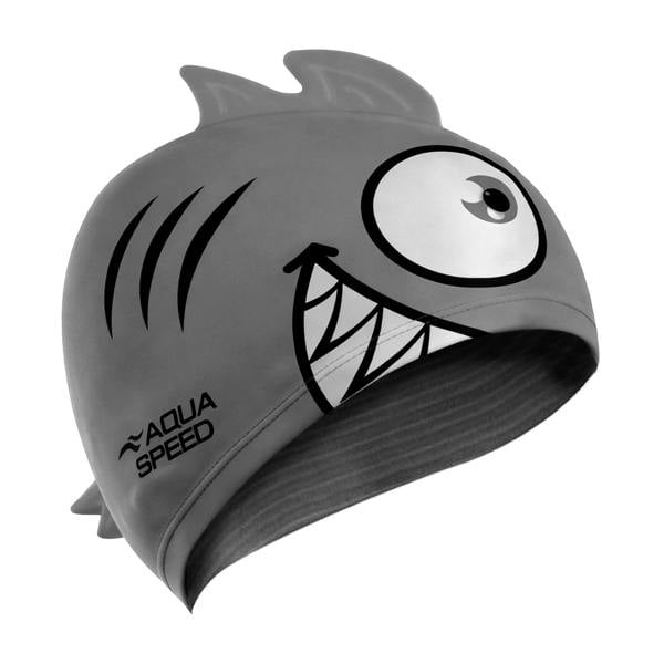 Aqua Speed Boys Girls Piranha Patterned Swimming Cap | Silicone 3D Print Easy Fit Swim Cap