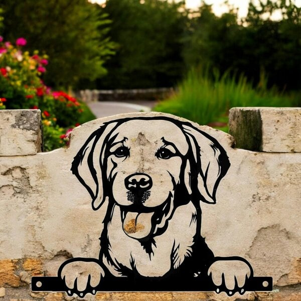 EDH Door Hardware Metal Labrador Retriever Peeking Dog Silhouette – 28cm x 32cm | Decorative Metal Labrador Art for Home & Garden Décor