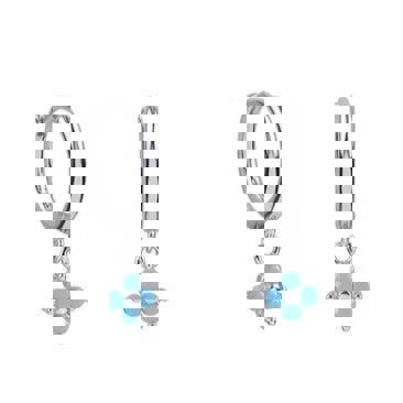Gold Trip Blue Crystal Flower Huggie Hoops
