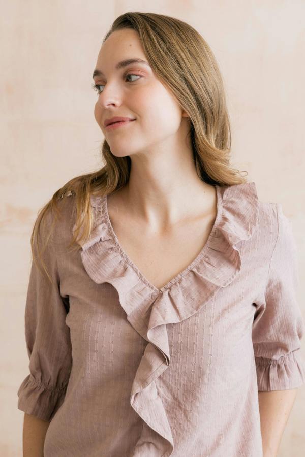 Lily & Me May Embroidered Cotton Frill Blouse Soft Pink