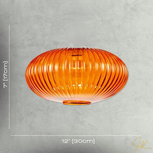 Modern Designer Orange Line Ribbed Glass Oval Pendant Lamp Shade Image 7