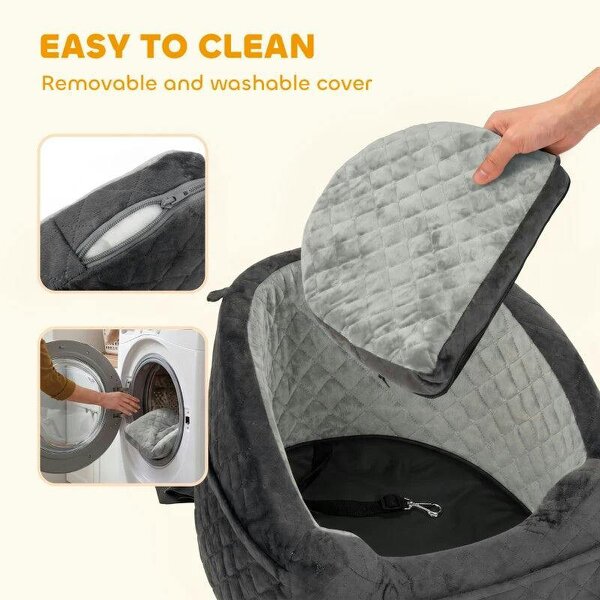 Dog Car Seat, Detachable Washable Dog Booster Seat with Thick Cushion, Seat Belt, Pockets for Small Under 10kg, Grey