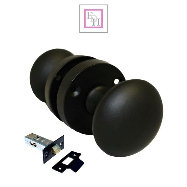 EDH Door Hardware Matt Black Round Door Knob Set with Tubular Latch – Modern Victorian Internal Door Knobs