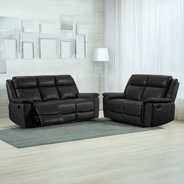 Furnishings For Less Toronto Reclining Leather-Like Sofa Suite Black or Grey