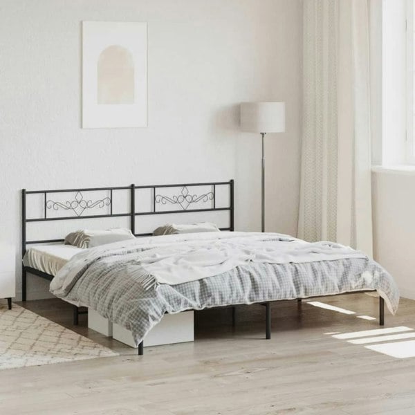 Berkfield Metal Bed Frame with Headboard Black 183x213 cm