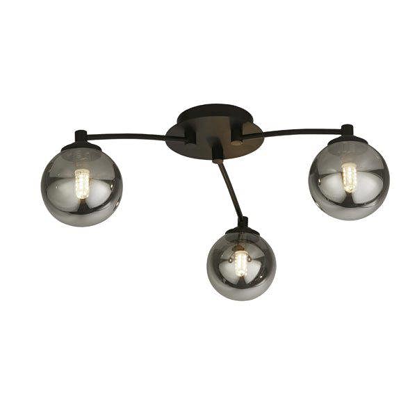 Pagazzi Lighting Navarro Flush 3-Light Black Ceiling Light with Smoked Glass