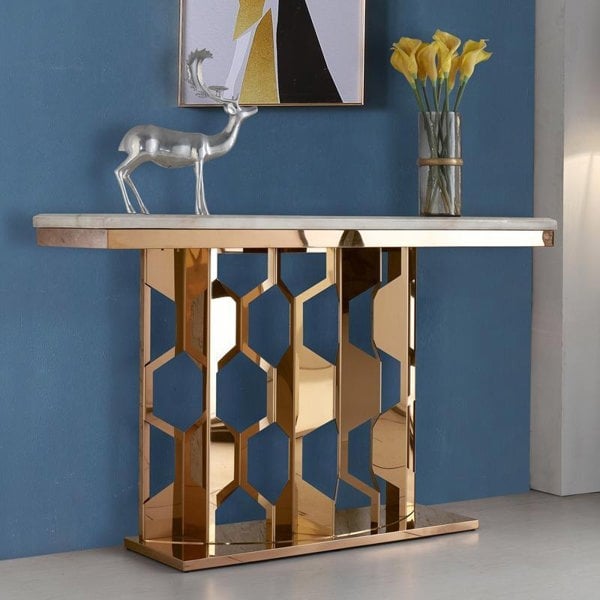 Detail view of Piet Console Table with oak console table