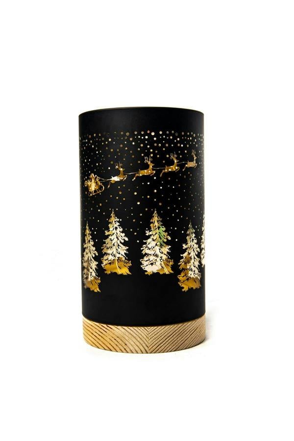 23cm Christmas Decorated Vase Table Light Santa Sleigh Scene Black LED image 5