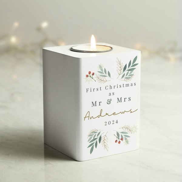 Personalised Memento Company Personalised Christmas Foliage White Tealight Holder