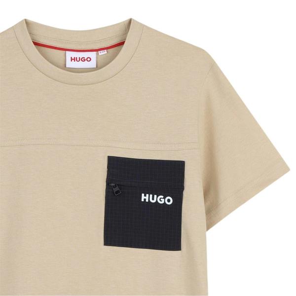 Hugo Childrens/Kids Logo Zip Pocket T-Shirt - Stone - 