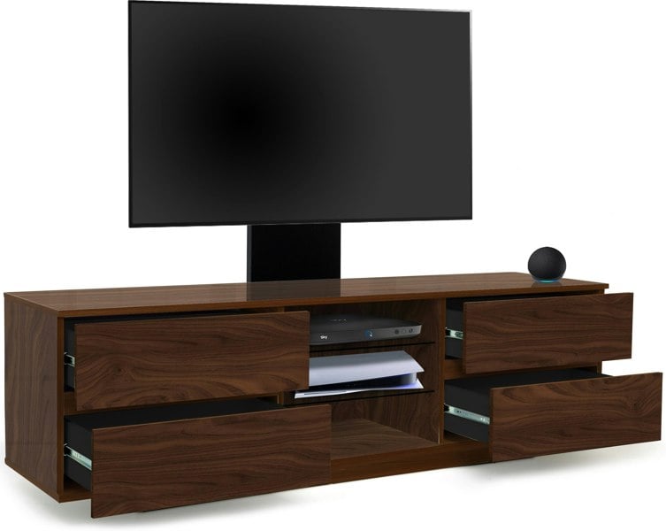 Centurion Supports Avitus Walnut with 4-Walnut Drawers and 3-Shelves up to 65" LED, LCD, Plasma TV Stand with Mounting Arm