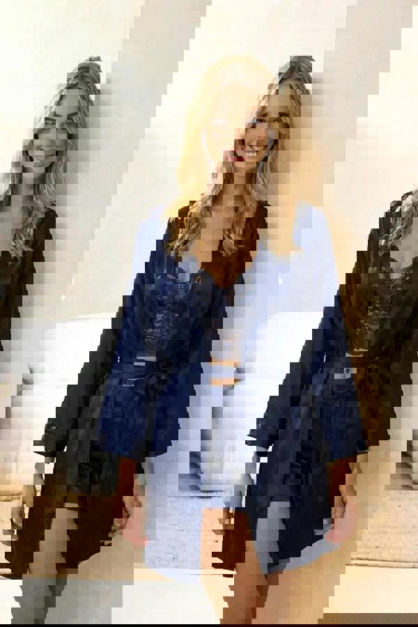 WOVCOR 4-Piece Satin Bridal Pajama Set Set with Lace Details