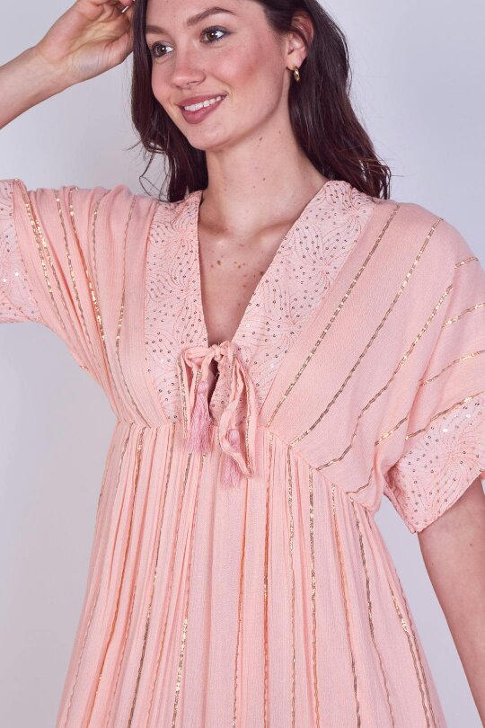 Boho Sequin Swirl Embroidered Maxi Dress