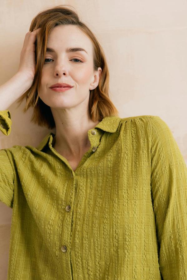 Savannah Textured Seersucker Shirt Lime