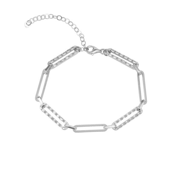 Spero London Sterling Silver Pave Paperclip Chain Bracelet