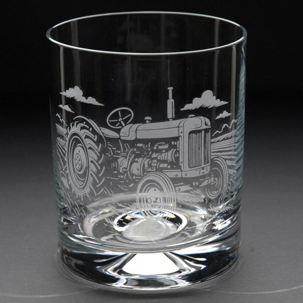 Glyptic Glass Art Vintage and Modern Tractor Tankard Tumbler Pint Highball Glass - Hand Engraved