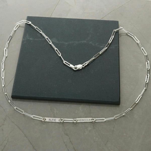 Sterling Silver Personalised Paper Clip Chain With Engraved Bar Links - Love Silver Jewellery