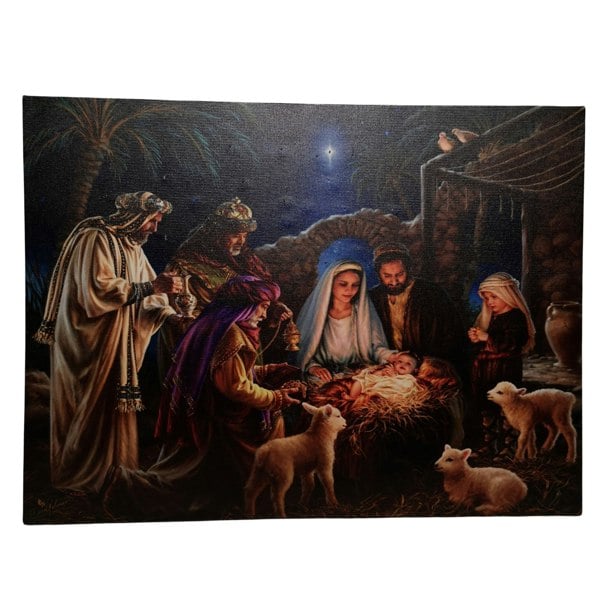 Samuel Alexander 40cm x 30cm Premier Nativity Scene Fibre Optic Christmas Wall Canvas Picture
