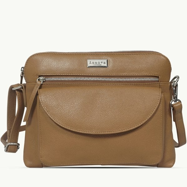 Assots London 'JEAN' Light Tan Real Soft Pebble Grain Leather Crossbody Bag