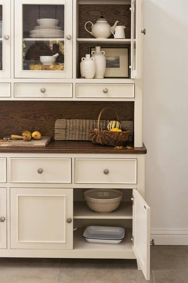 Statement Furniture Queensbury Large Triple Dresser, Three Door Display Cabinet with Oak Top