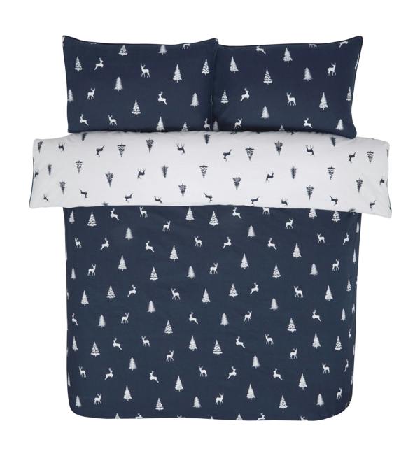 Smart Living Stag & Trees Flannelette Cotton Reversible Duvet - Navy