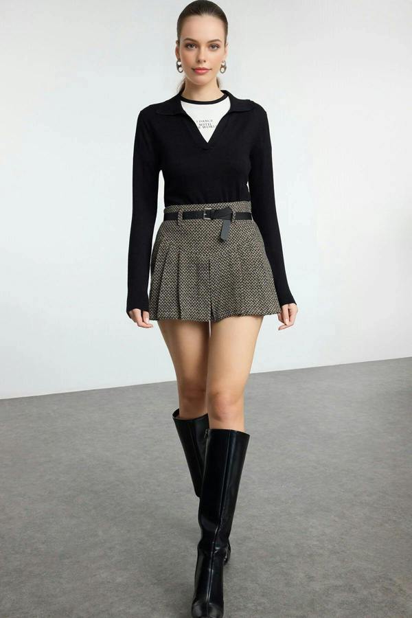 WOVCOR Woven Short Skirt with Belt Detail