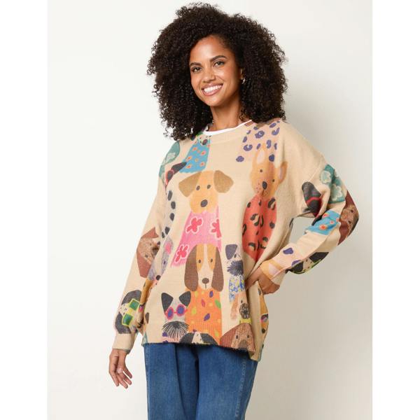 Blue Vanilla Multicolor Dog Print Jumper