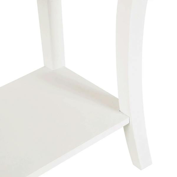 Ivory white console table open lower shelf with side frame and legs