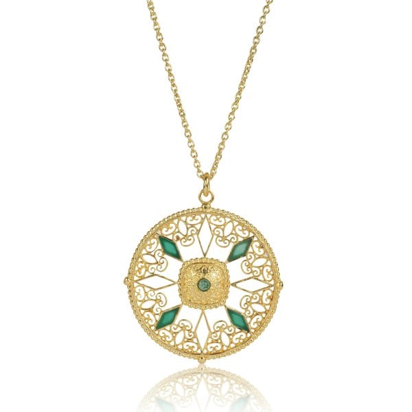 Lila Rasa Filigree Medallion Green Onyx Necklace